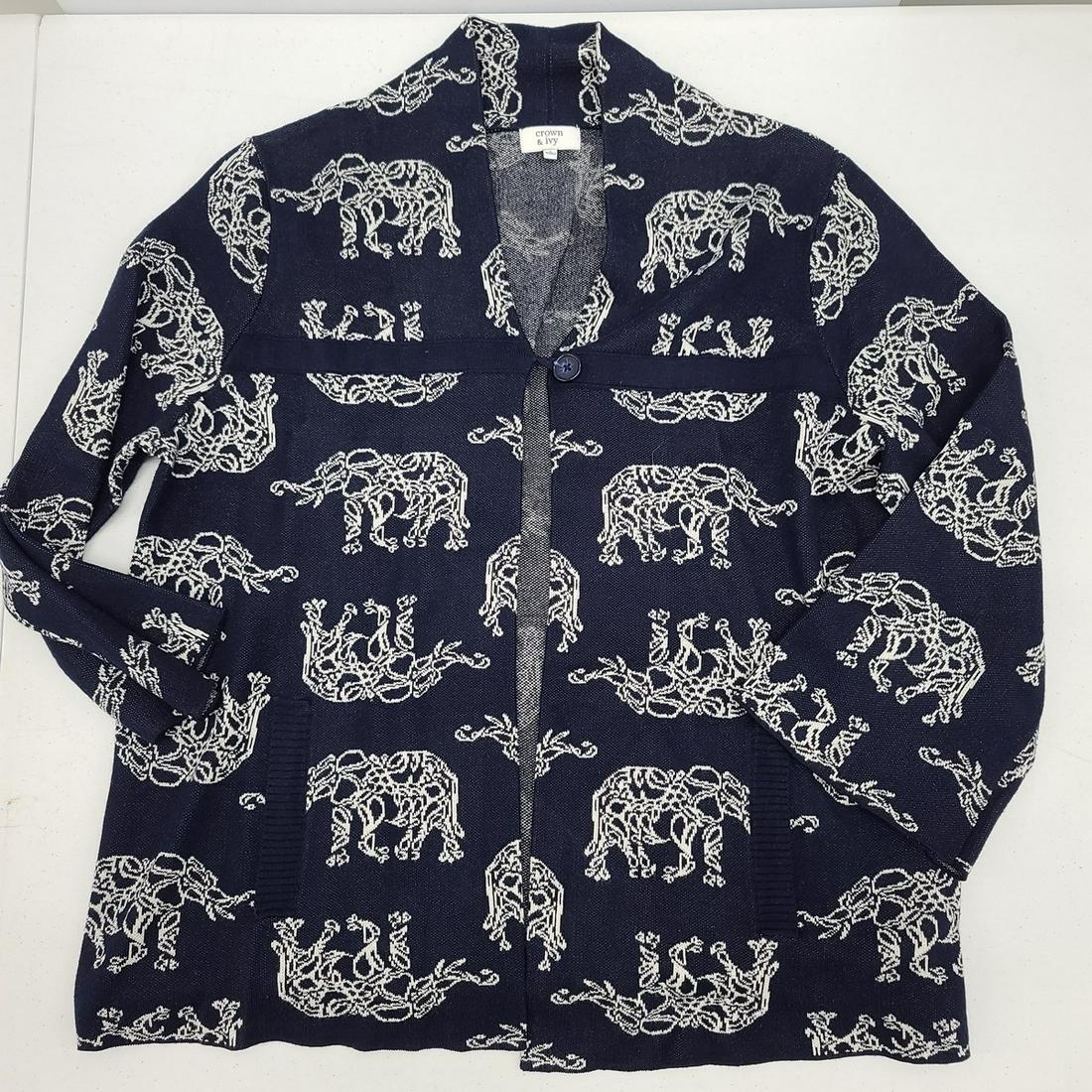 Women's Crown & Ivy Cotton Acrylic Cardigan L: Women's Crown & Ivy Cotton Acrylic Cardigan L