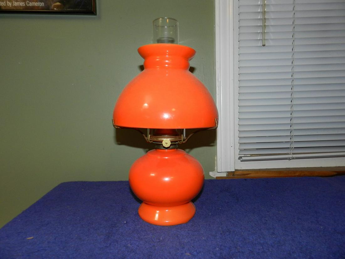 Vintage Kerosene Lamp Orange Glass Clean 15" H (1 of 1)