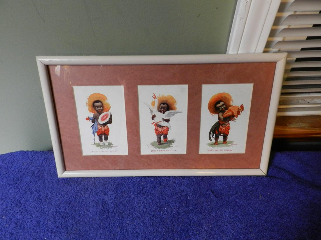 Framed Black Americana Racist Cards 15x9: Framed Black Americana Racist Cards 15x9
