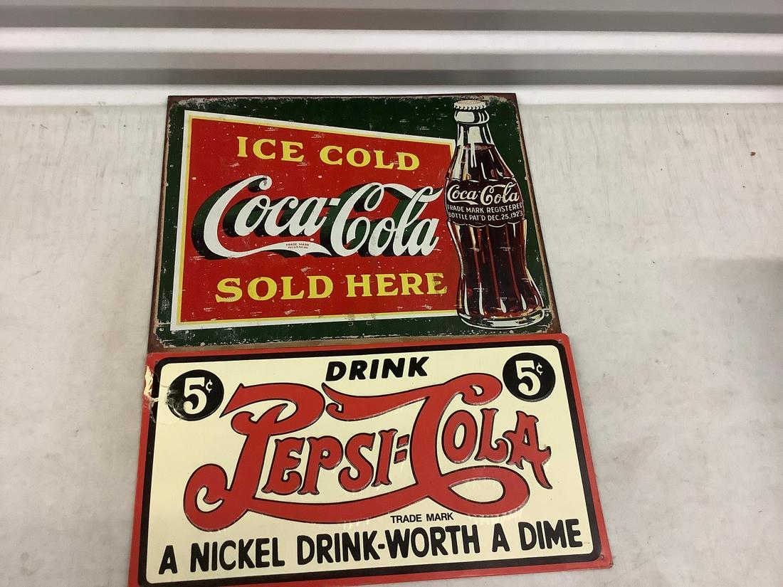 Vintage Coke and Pepsi Advertising Tin Signs (1 of 1)