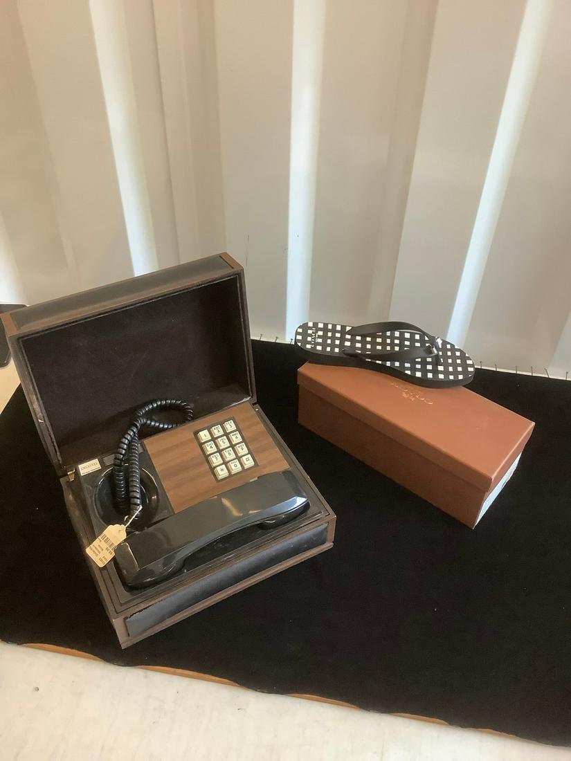 Coach flip flops and Deco-Tel telephone: Coach flip flops and Deco-Tel telephone