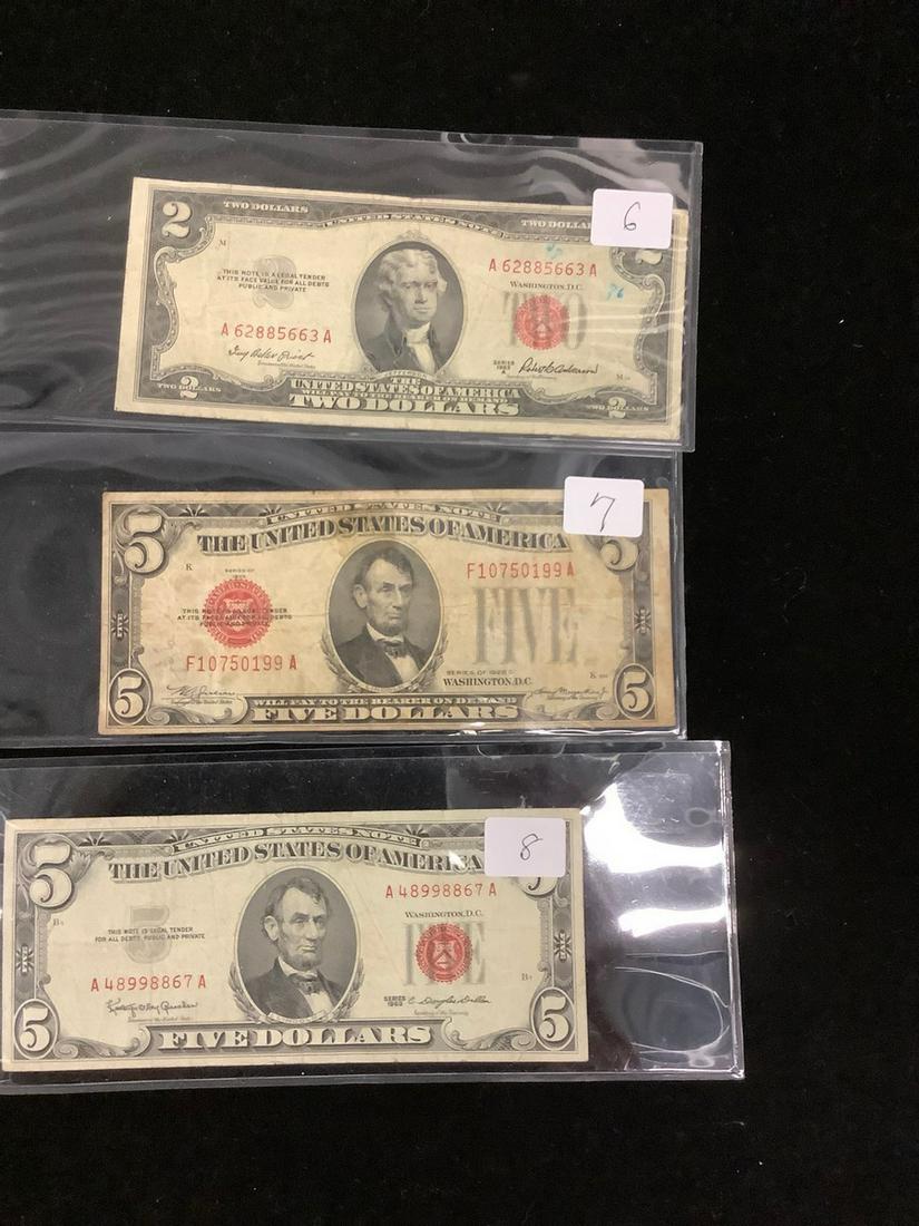 Red Sealed Two and Five Dollar Bills: Red Sealed Two and Five Dollar Bills