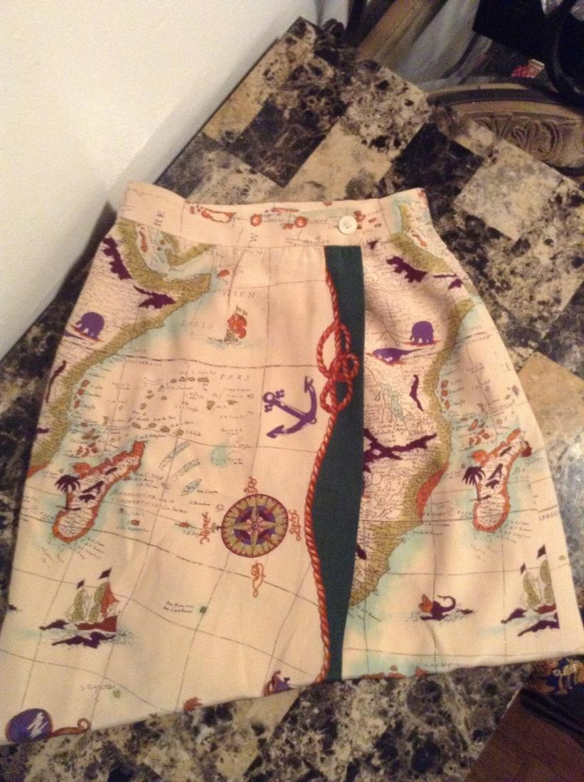 Mondi Silk Nautical and Map Style Skirt Size 34: Mondi Silk Nautical and Map Style Skirt Size 34