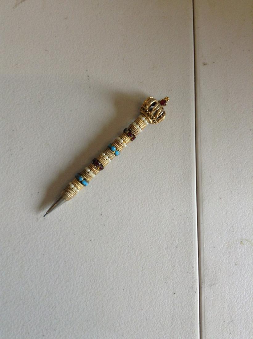 Lorenza Ornate Gold Beaded Pencil With Crown Top: Lorenza Ornate Gold Beaded Pencil With Crown Top