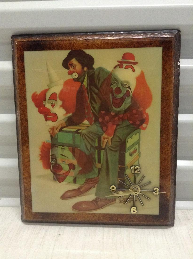 Vintage Signed Creepy Clown Wall Clock - Works Battery (1 of 1)