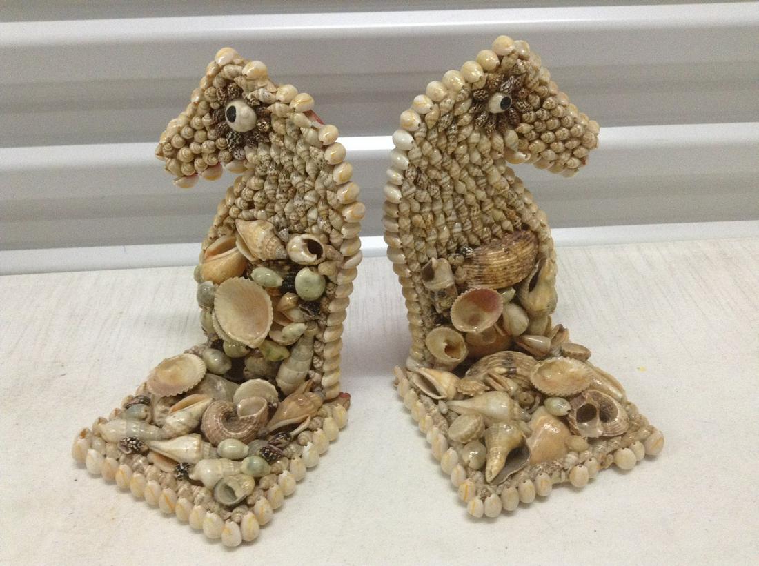 Seashell Seahorse Bookends 7.5" tall: Seashell Seahorse Bookends 7.5" tall