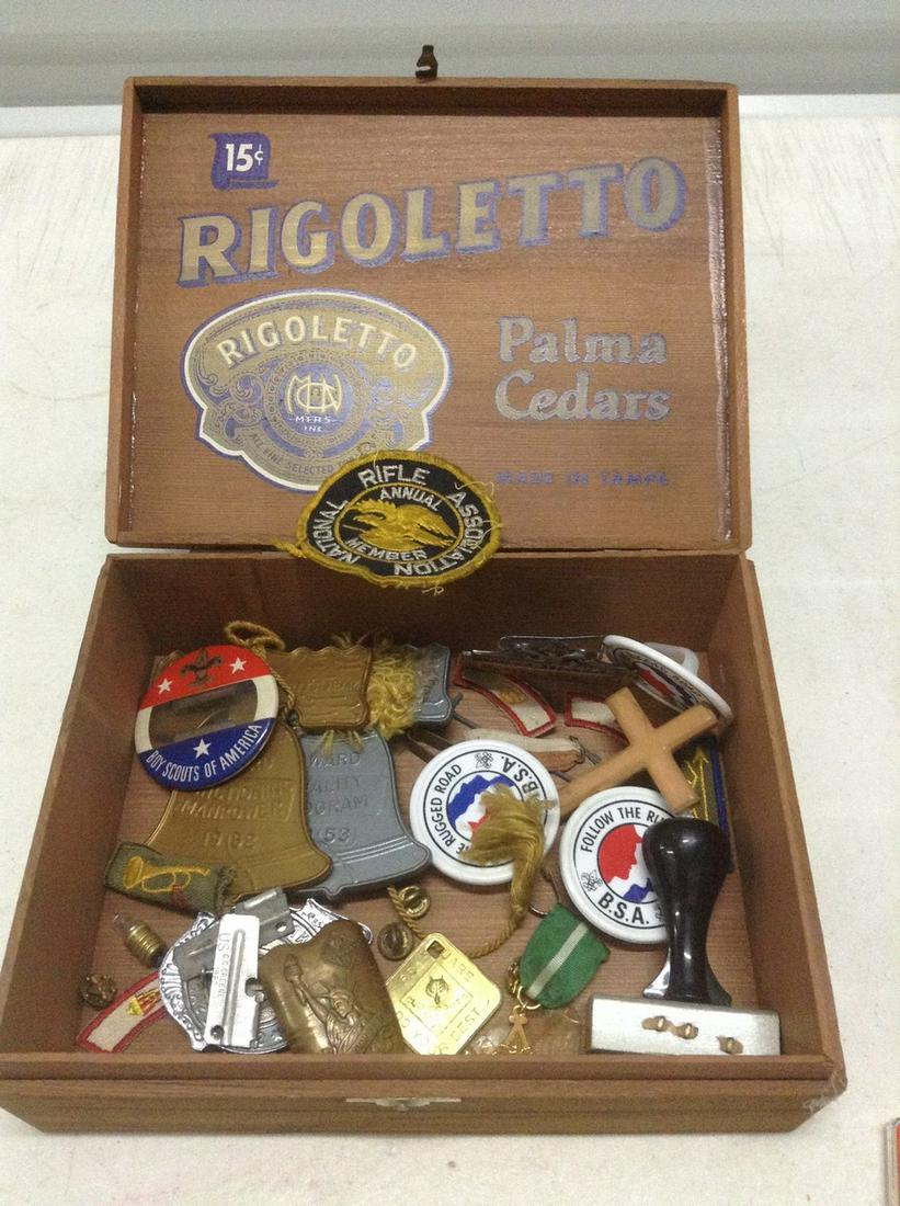 Old Cigar Box of Vintage Boy Scout items (1 of 1)