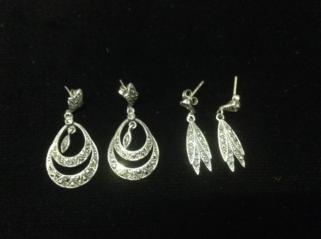 Sterling Silver and Marcasite Earrings - One Pair: Sterling Silver and Marcasite Earrings - One Pair Marked 925