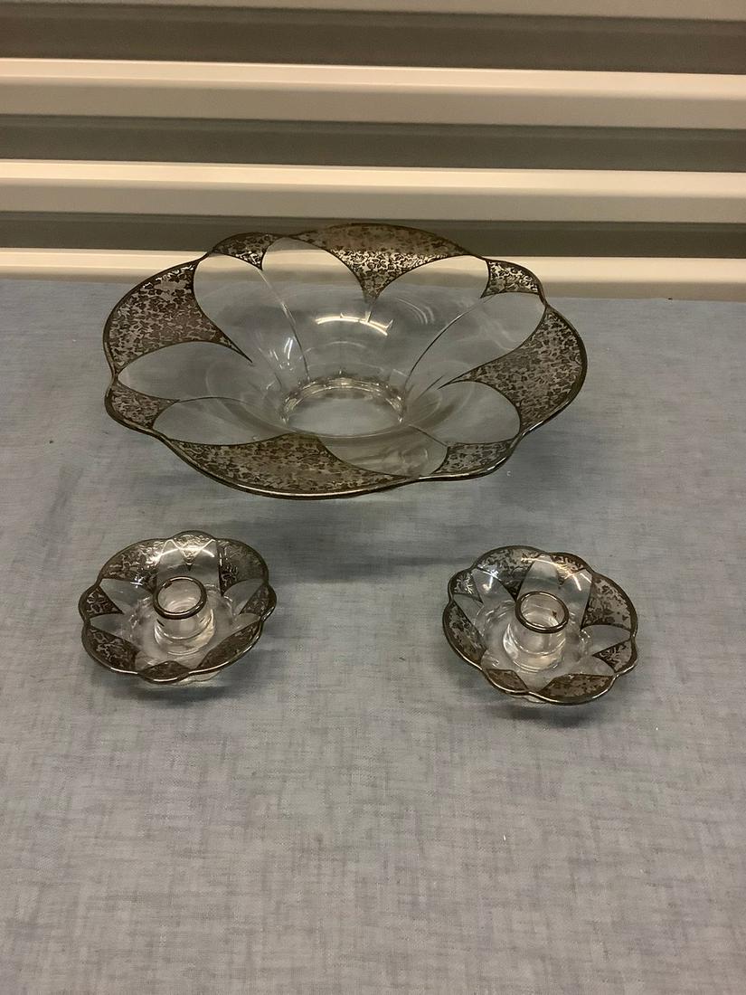 Two Candle Holders and Large Crystal Bowl with Sterling (1 of 1)