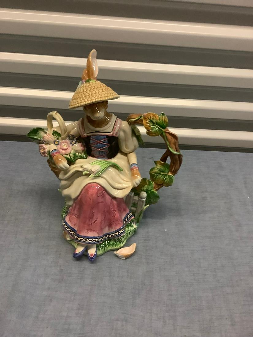 Fitz  and Floyd Rabbit Pushing Wheelbarrow Statue (1 of 1)