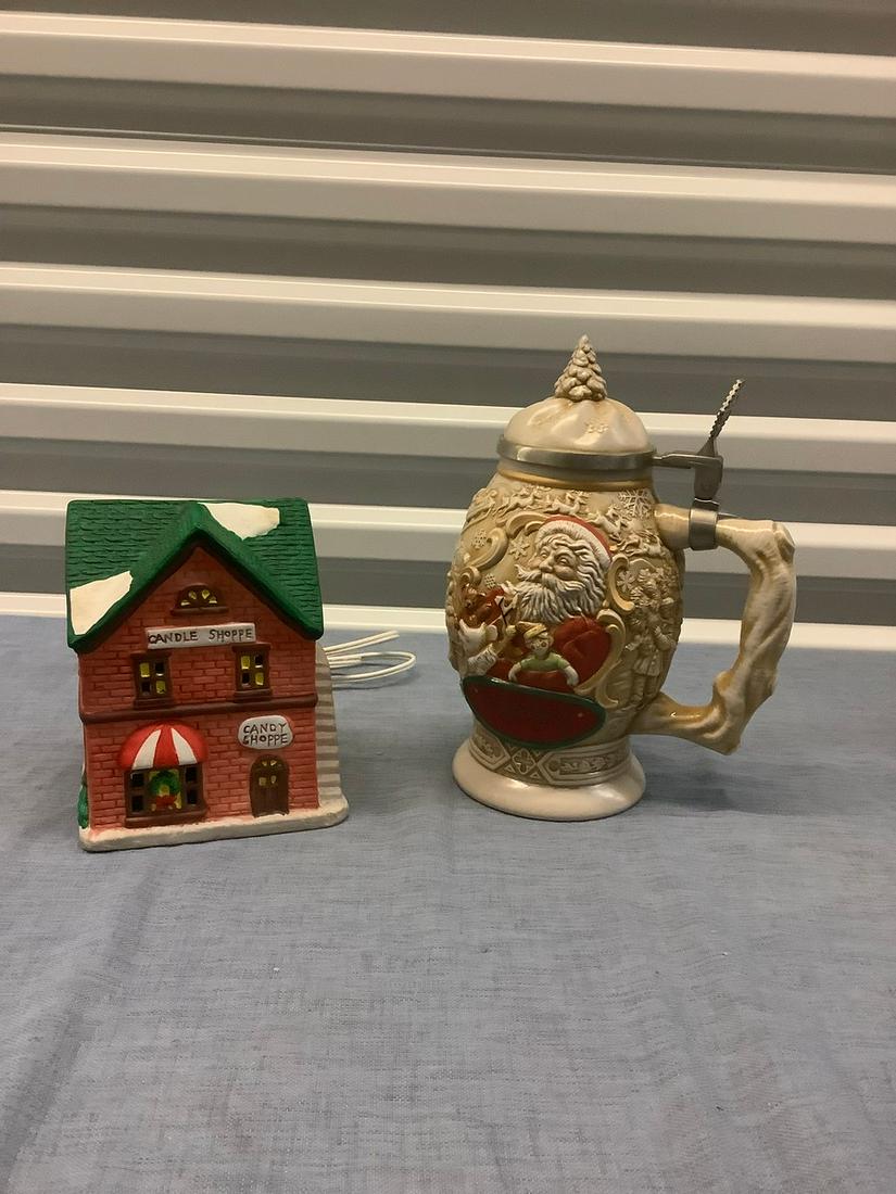 "Father Christmas" Stein and Candy Shoppe/Candle Shoppe: "Father Christmas" Stein and Candy Shoppe/Candle Shoppe Illuminated Decorative House (Works)