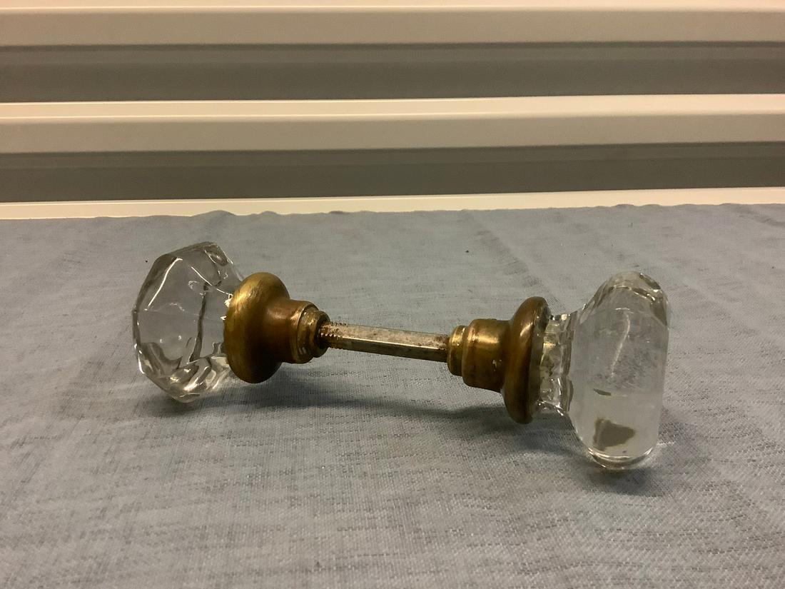 Early Glass & Brass Door Knobs Set (1 of 1)