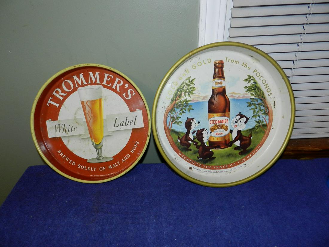 2 Vintage Metal Beer Trays Stegmaier Trommers 12" (1 of 1)