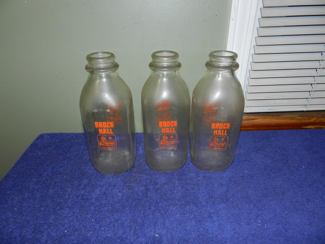 3 Vintage Brock Hall Quart Milk Bottles (1 of 1)