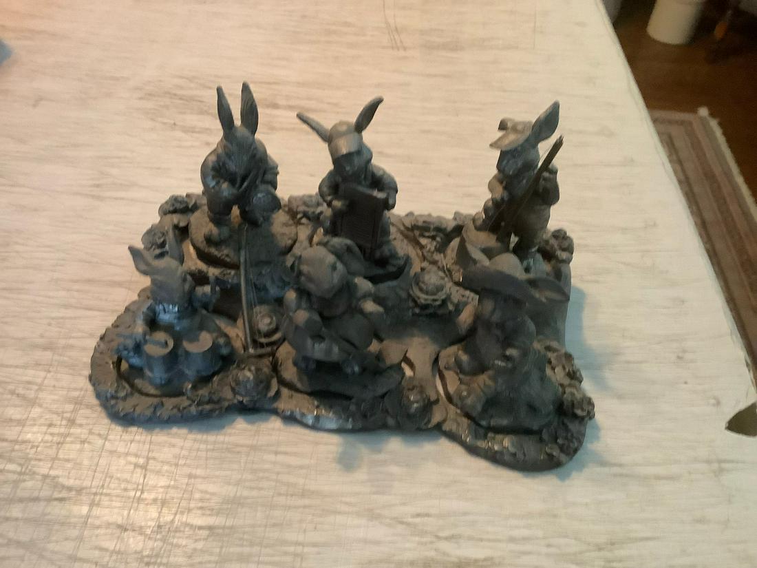 M.A. Ricker Signed and Numbered Pewter Bunnies Figurine: M.A. Ricker Signed and Numbered Pewter Bunnies Figurine 4x9 in.