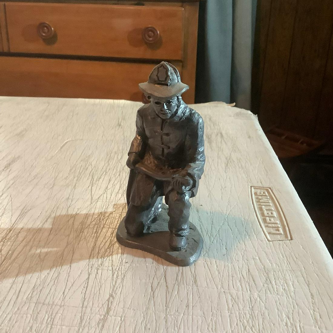 M.A. Ricker Signed 1992 Fireboy Pewter Figurine 5x1.5: M.A. Ricker Signed 1992 Fireboy Pewter Figurine 5x1.5 in.