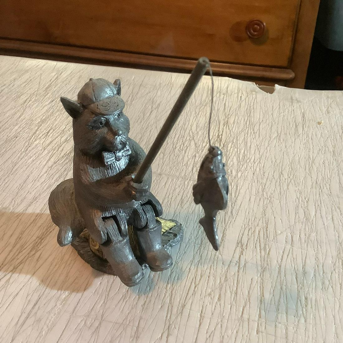 M.A. Ricker Signed 1997 Pig Fishing Pewter Figurine (1 of 1)