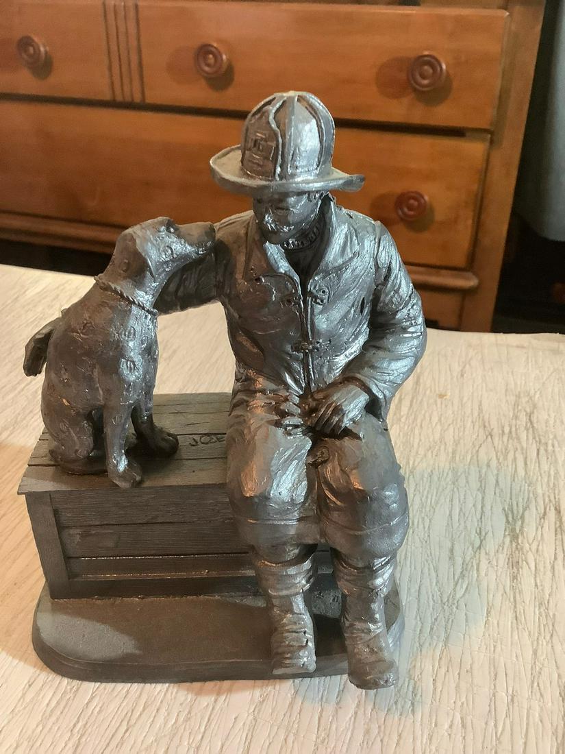 M.A. Ricker Signed 1992 Fireman with Dog Pewter (1 of 1)