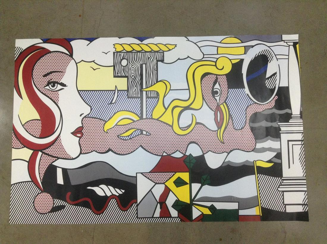 Roy Lichtenstein Pop Art 39.25"x25" (has small tears at: Roy Lichtenstein Pop Art 39.25"x25" (has small tears at top edge)