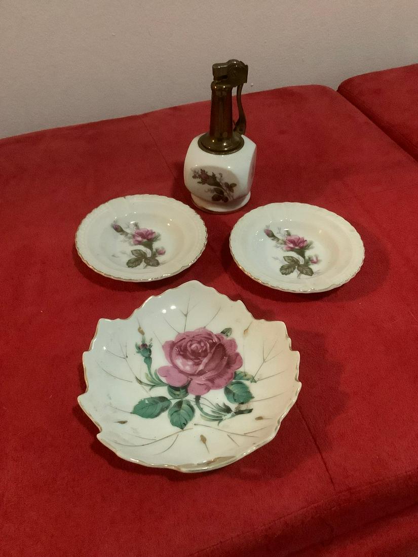 Vintage Cigarette Lighter, Ashtrays and Nasco Plate: Vintage Cigarette Lighter, Ashtrays and Nasco Plate
