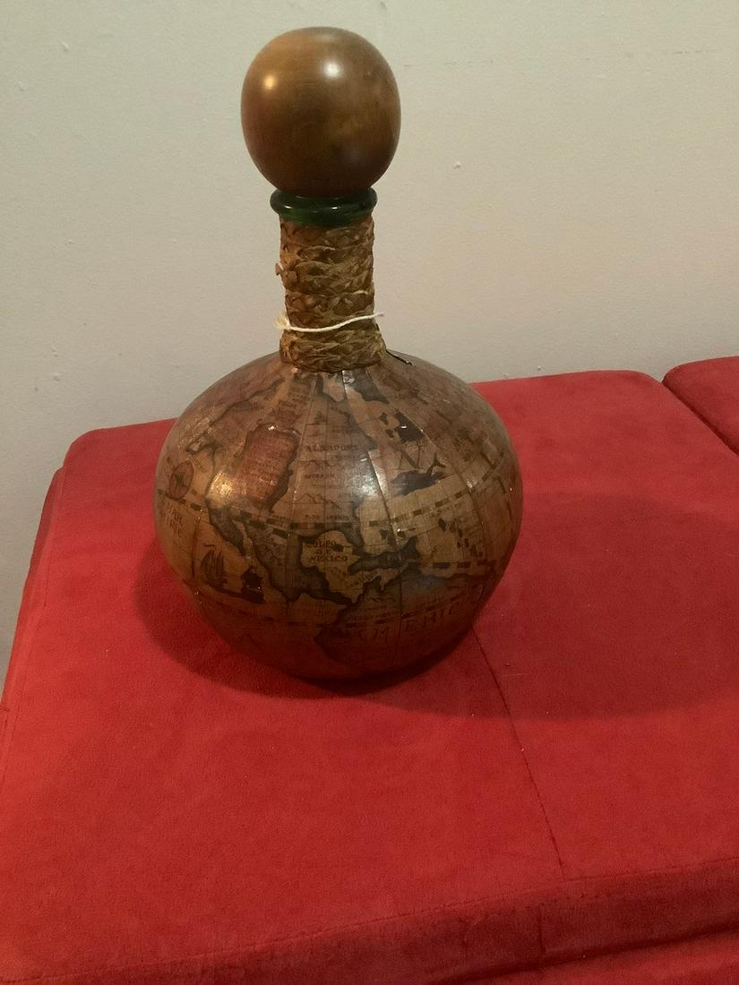 Italian Wine Decanter Leather Covered Old World Ship: Italian Wine Decanter Leather Covered Old World Ship Map Di Lana of Italy