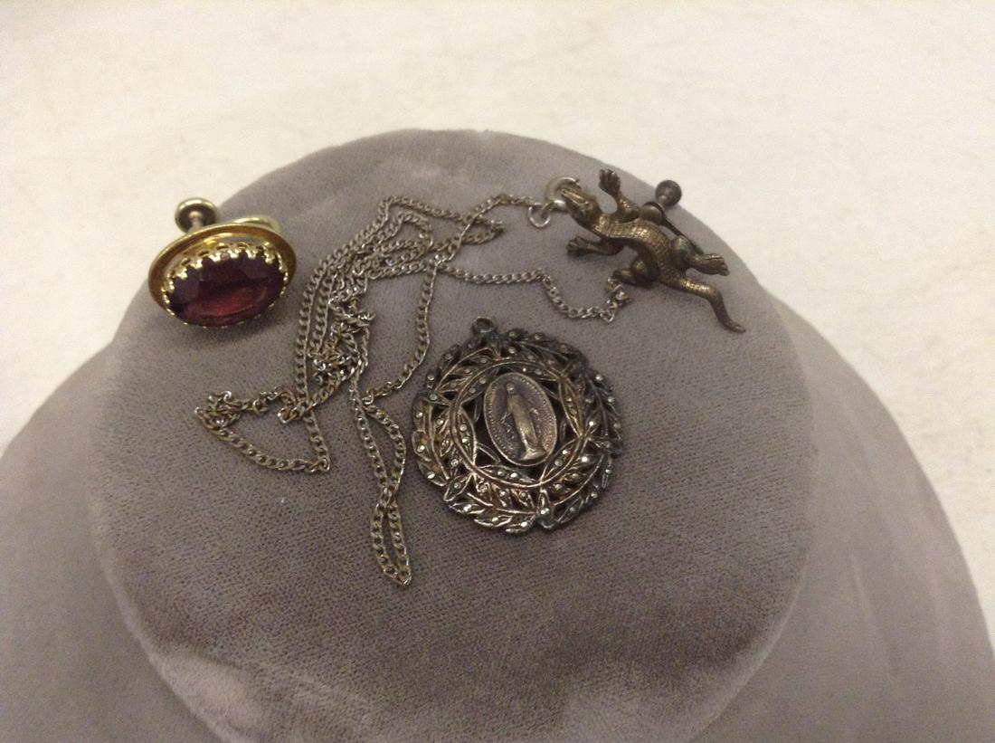 Marked Sterling Religious Pendant & Two Single Earrings (1 of 1)