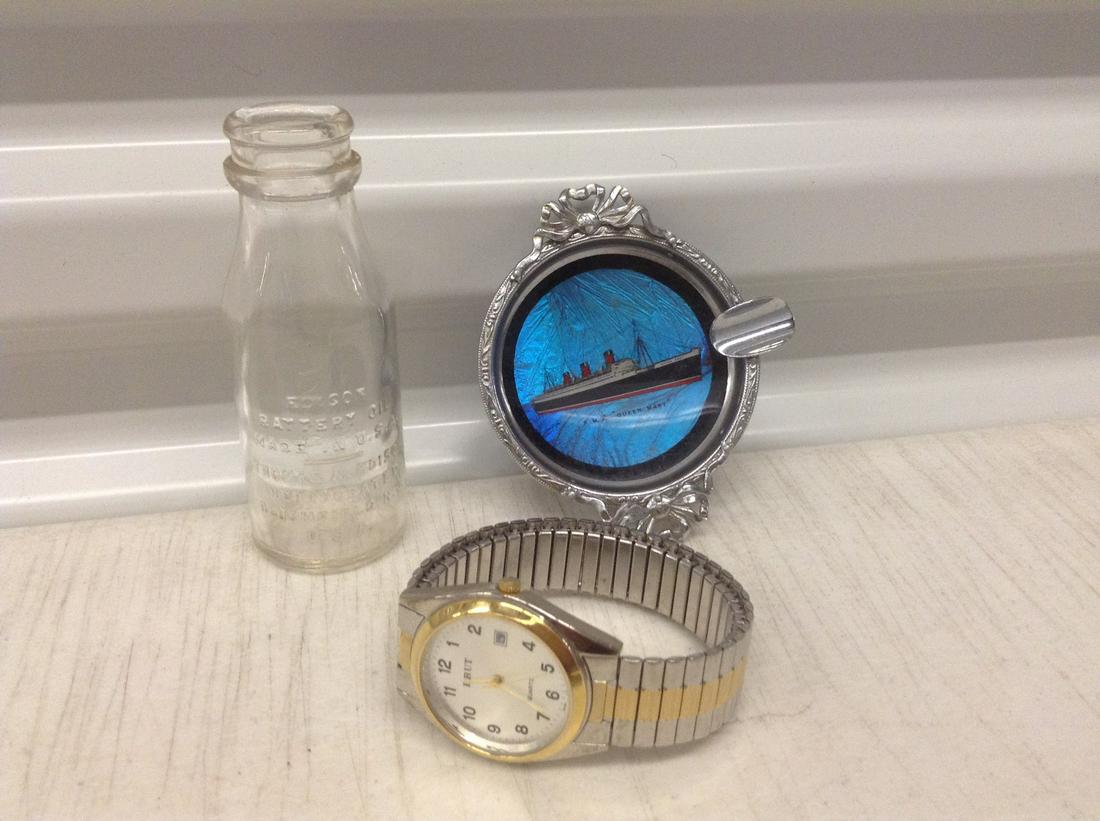 Thomas A Edison Bottle, Queen Mary Ashtray & Watch (1 of 1)