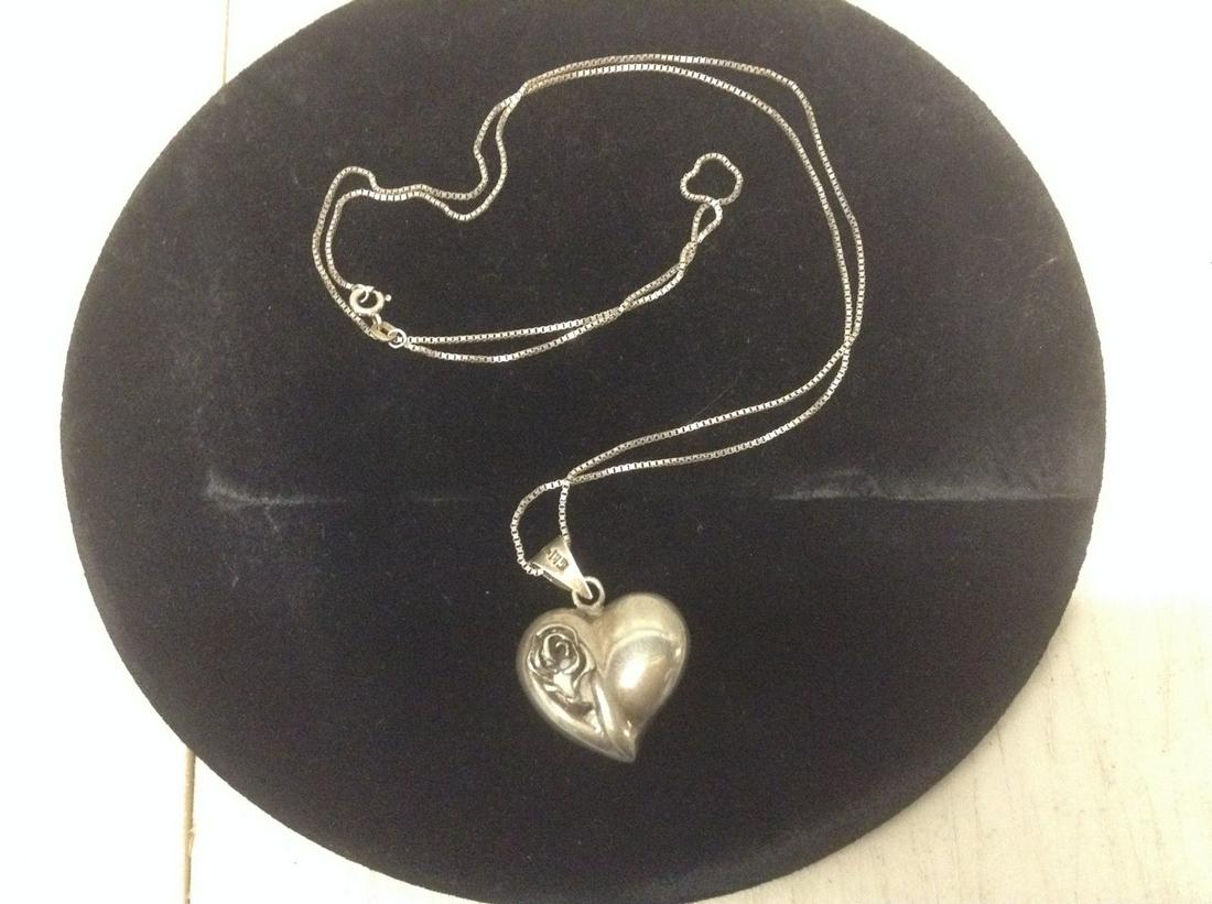 Marked 925 Heart Pendant 1.5" and 925 Necklace 29": Marked 925 Heart Pendant 1.5" and 925 Necklace 29"