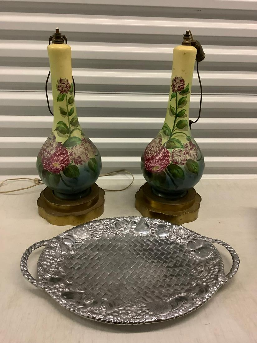 Lennox tray 22 inches across and pair of lamps 36 inch: Lennox tray 22 inches across and pair of lamps 36 inch tall