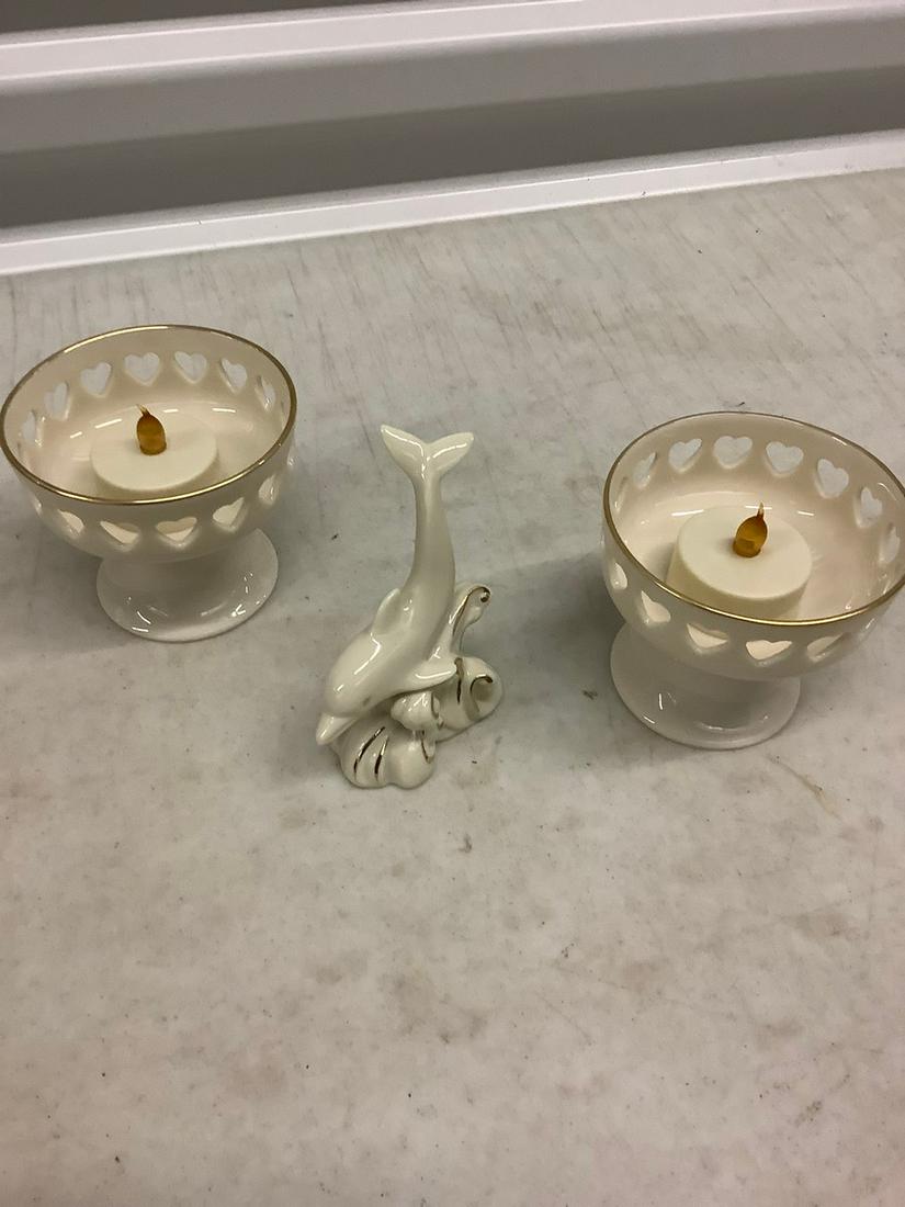 Pair of Lenox Candle Holders and Lenox Dolphin (1 of 1)