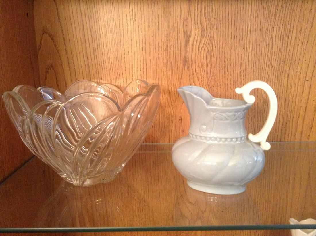 Lenox Crystal Bowl and Lenox Blue Pitcher: Lenox Crystal Bowl and Lenox Blue Pitcher