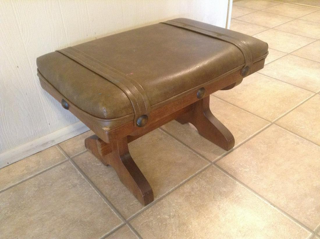 Vintage Leather and Wood Bench 27"x17"x17": Vintage Leather and Wood Bench 27"x17"x17"