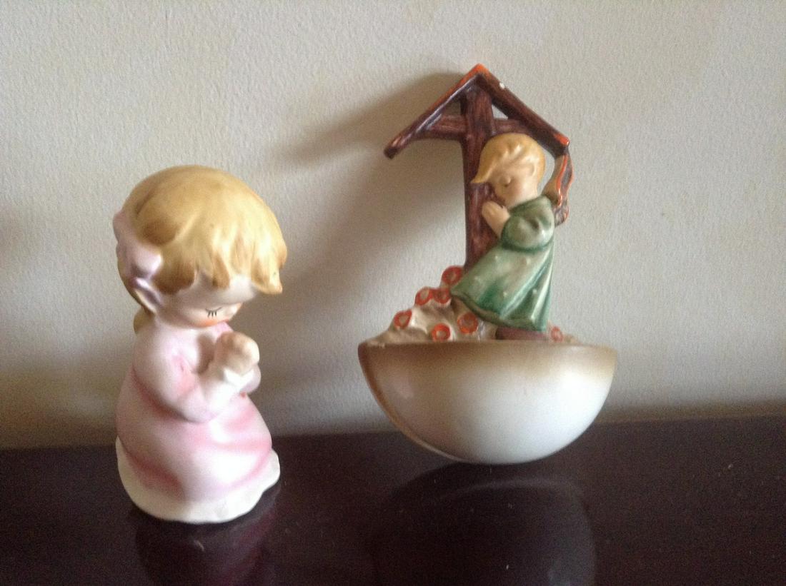 West Germany MJ Hummel Holy Water Vessel and Lefton's: West Germany MJ Hummel Holy Water Vessel and Lefton's Praying Angel