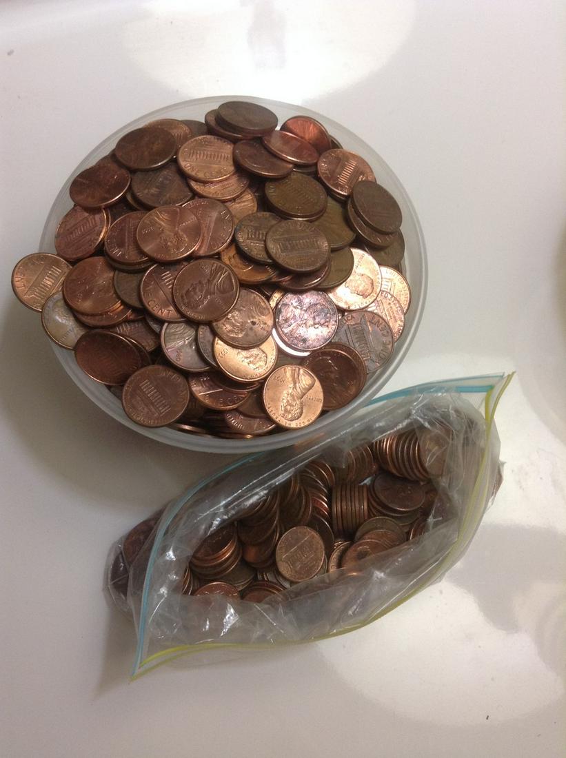 Container full of unsearched pennies: Container full of unsearched pennies