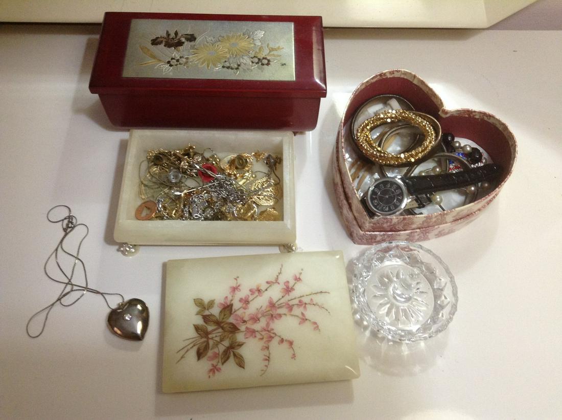 Large lot of Jewelry with Genuine Alabaster Jewelry Box: Large lot of Jewelry with Genuine Alabaster Jewelry Box (top comes off) and more