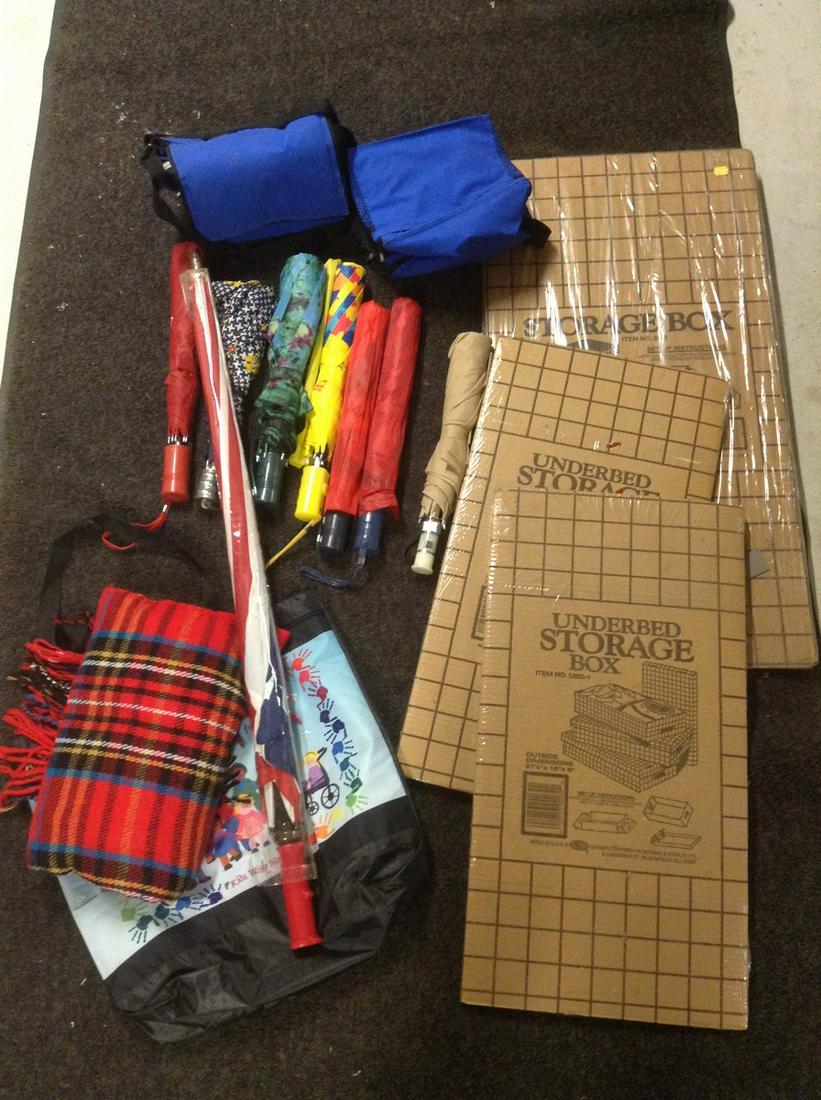 Large lot of Umbrellas, storage boxes and more: Large lot of Umbrellas, storage boxes and more