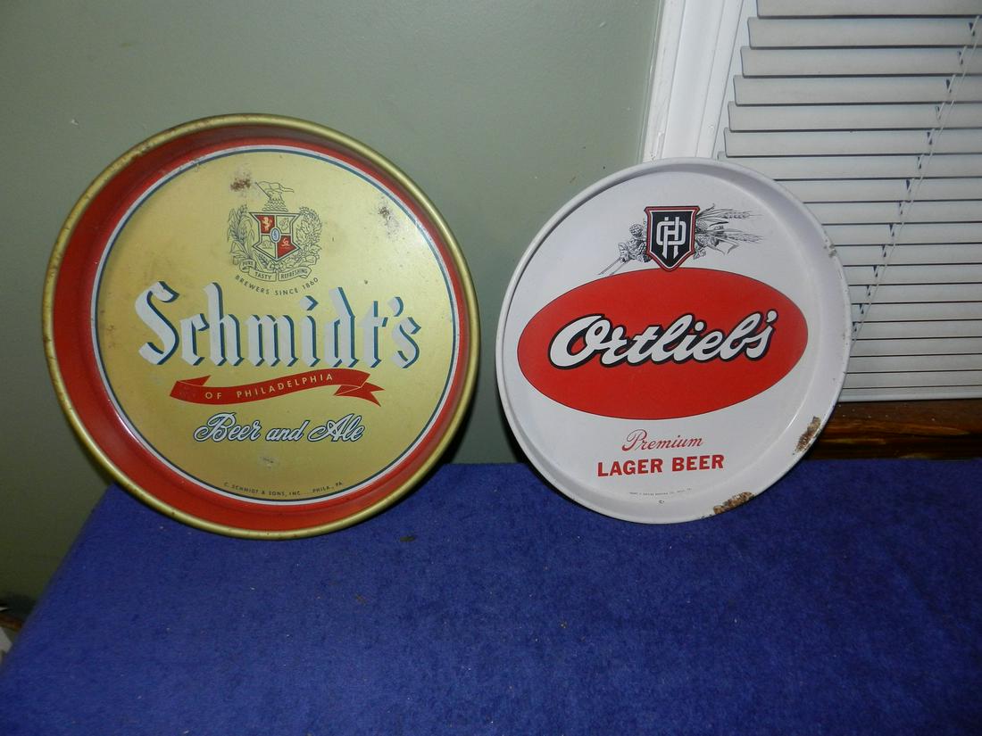 2 Metal Beer Trays Schmidt's Ortlieb's Largest 13" (1 of 1)