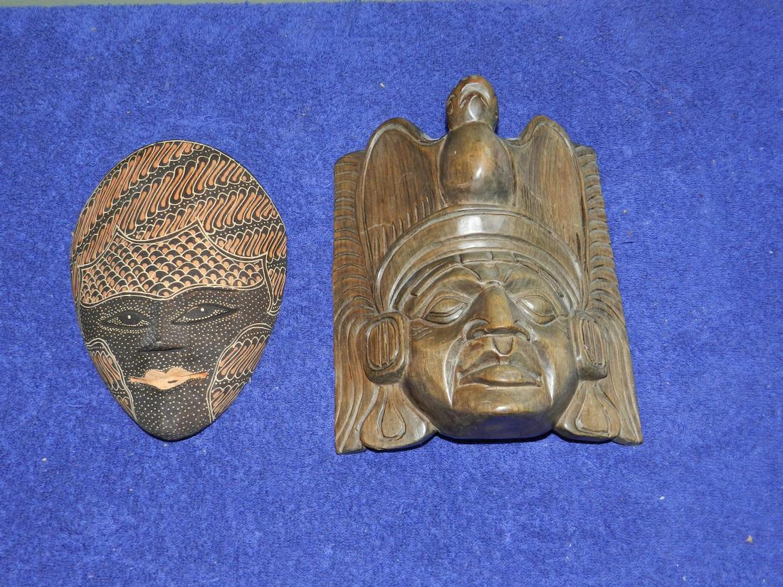 2 Tribal Wooden Carved Masks Largest 8" Tall: 2 Tribal Wooden Carved Masks Largest 8" Tall