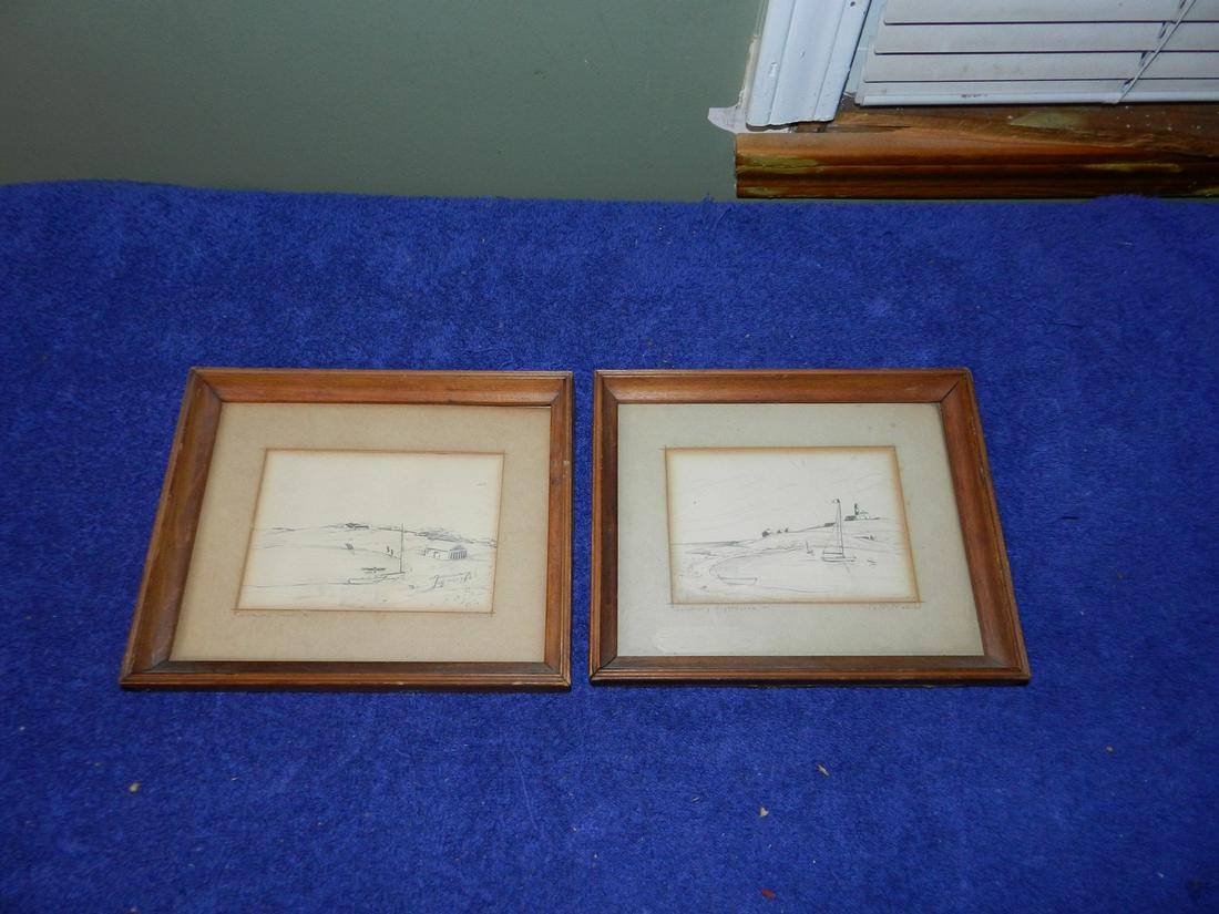 2 Signed Framed Sketches Nantucket Island 8x6 (1 of 1)