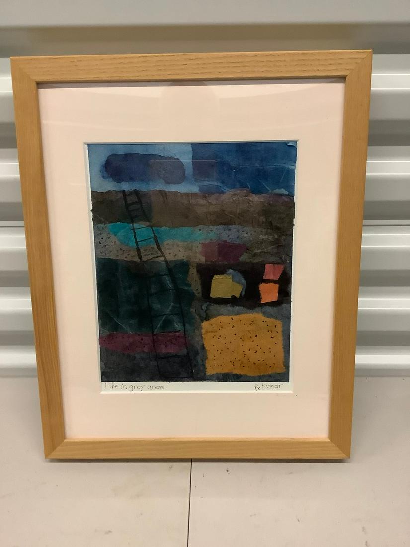 "Life in Grey Grass' Renee Kumar signed artwork 15x12: "Life in Grey Grass' Renee Kumar signed artwork 15x12
