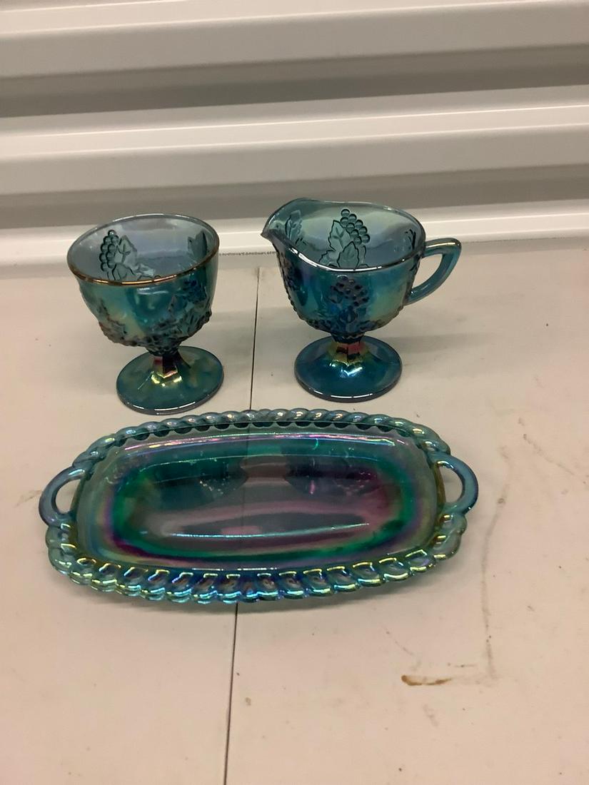 Vintage iridescent glass coffee service tray 9 inch.: Vintage iridescent glass coffee service tray 9 inch.