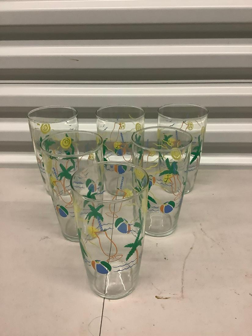 Set of 6 summer tropical beach drink glasses 7 inches (1 of 1)