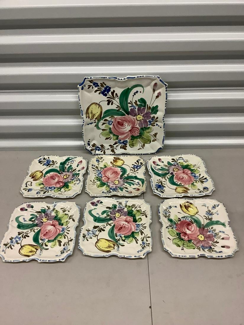 Ceramic floral serving platter set with 6 plates (1 of 1)