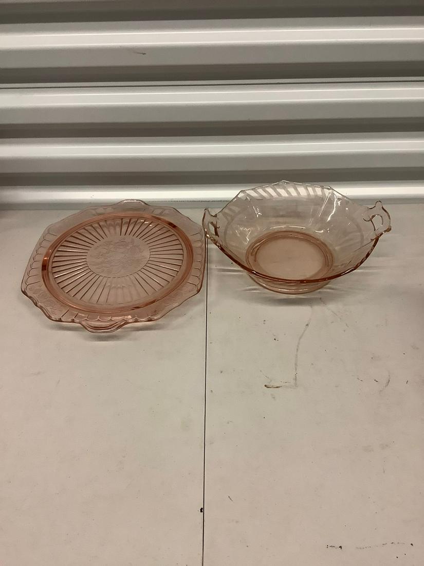 Pink glass vintage bowl and footed serving platter 11 (1 of 1)