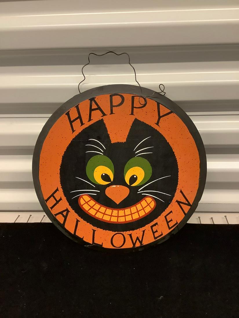 Happy Halloween black cat sign 11 inches (1 of 1)