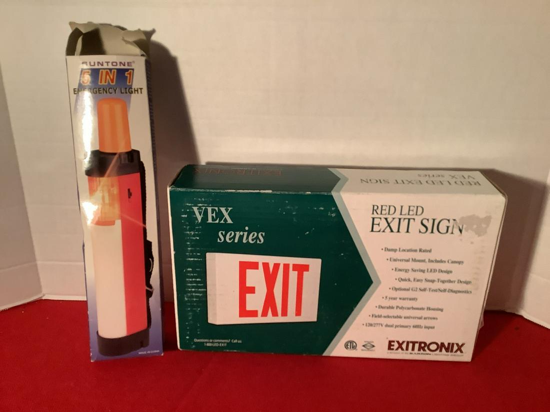 Red LED EXIT SIGN, NIB, VEX series and 5 in 1 emergency (1 of 1)