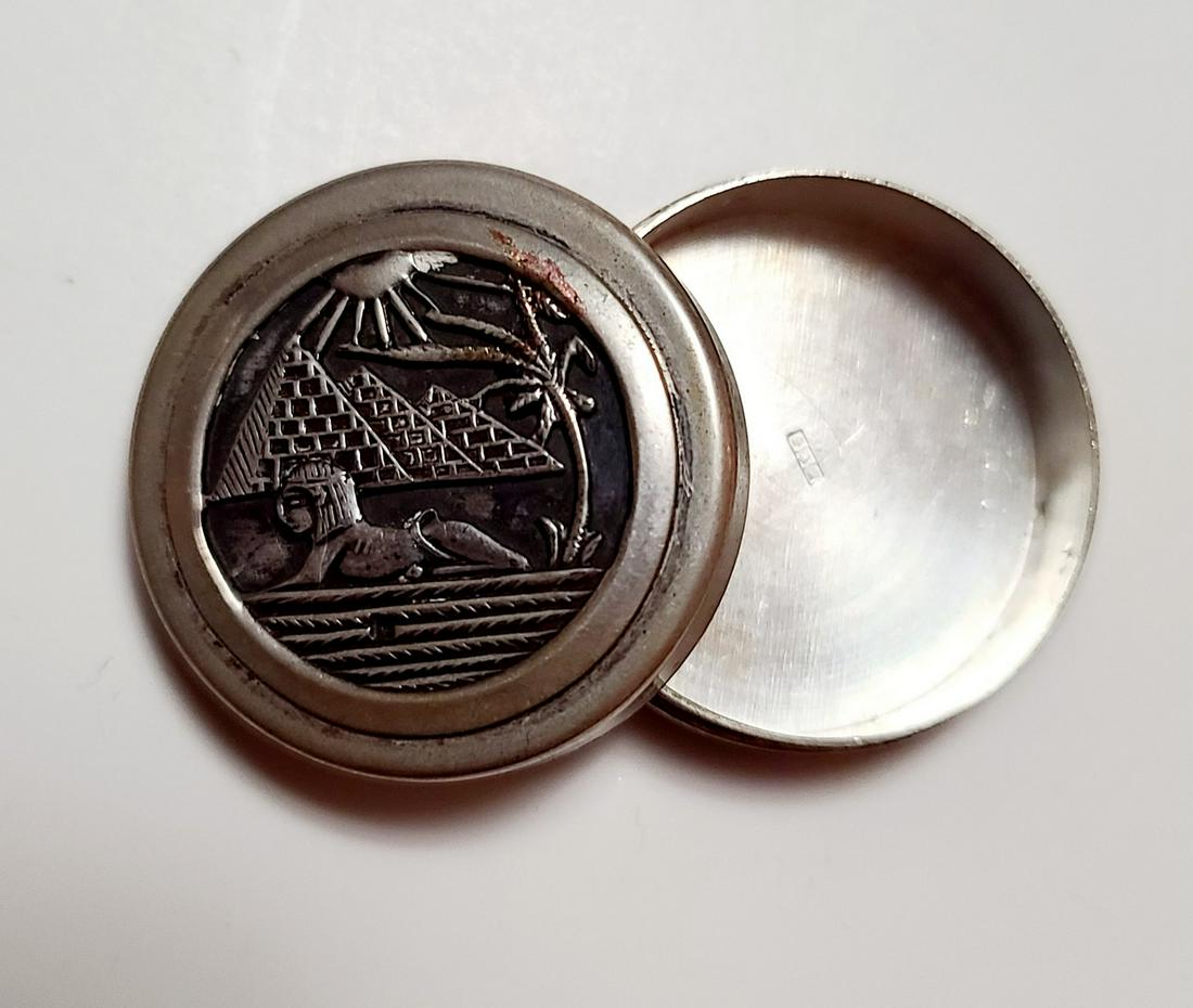 Vintage Egyptian Stamped Metal Pill Box 1.25" diameter: Vintage Egyptian Stamped Metal Pill Box 1.25" diameter