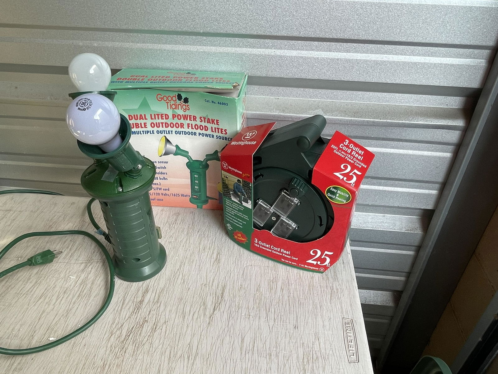 Dual lited power stake double outdoor flood lites and 3 (1 of 1)