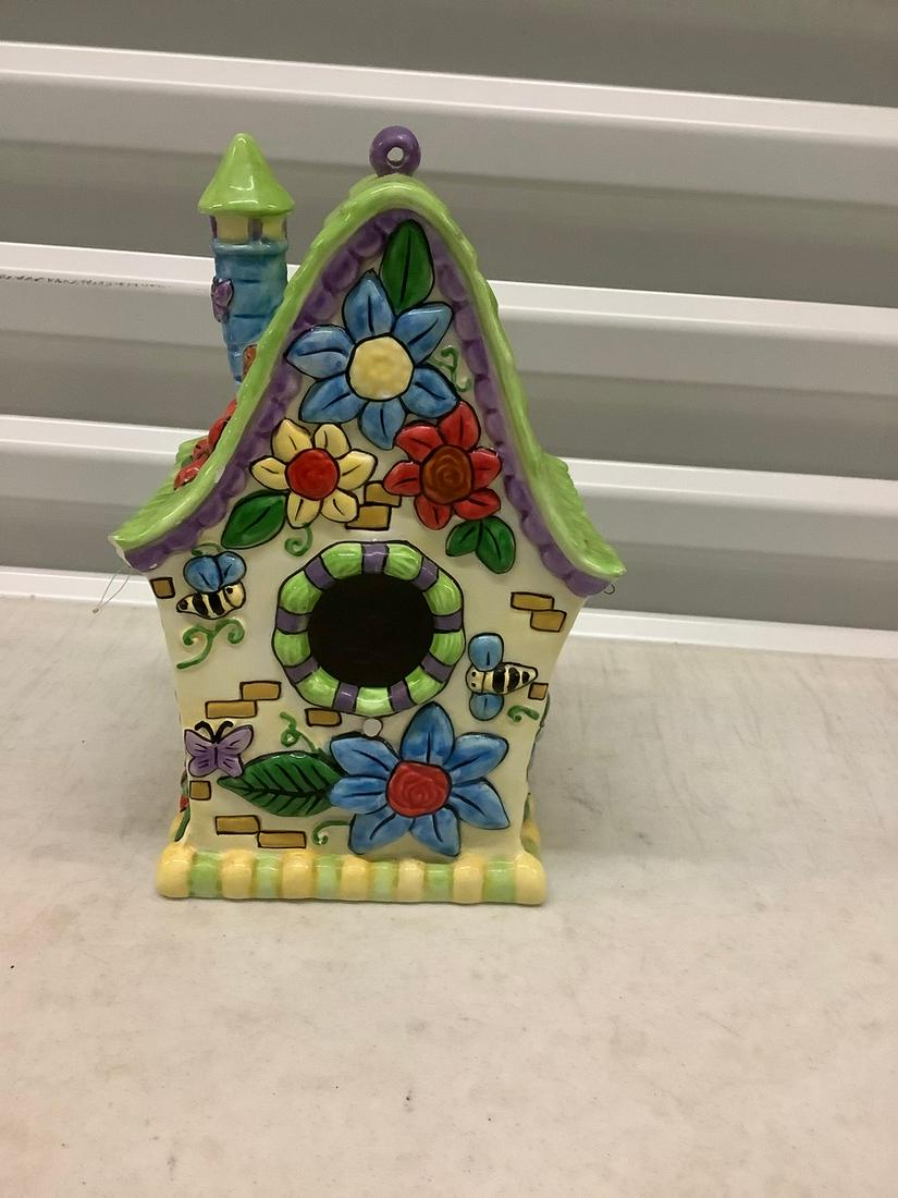 Porcelain hand painted birdhouse 9 inches tall (1 of 1)