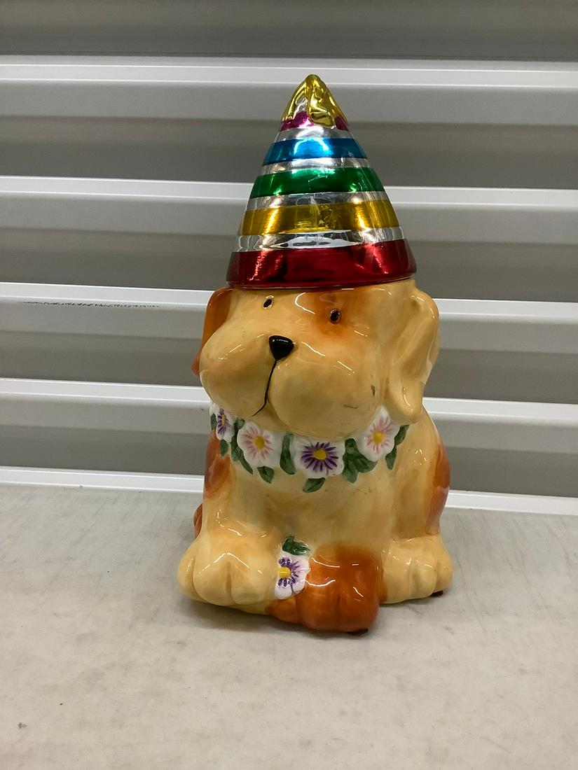 Birthday ceramic dog cookie jar 13 inches tall (1 of 1)